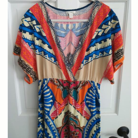 Bohemian Festival Maxidress Dopamine V neck flowy tribal lightweight orange blue - Picture 3 of 8